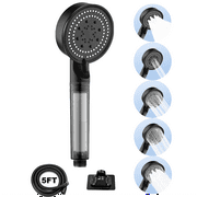 Arevtovis Shower Head, 5-Mode Massage Pulse Handheld Shower Head Set, High-Pressure Shower Head with Punch-Free Bracket and Long Hose, Easy Installation Without Tools, Black